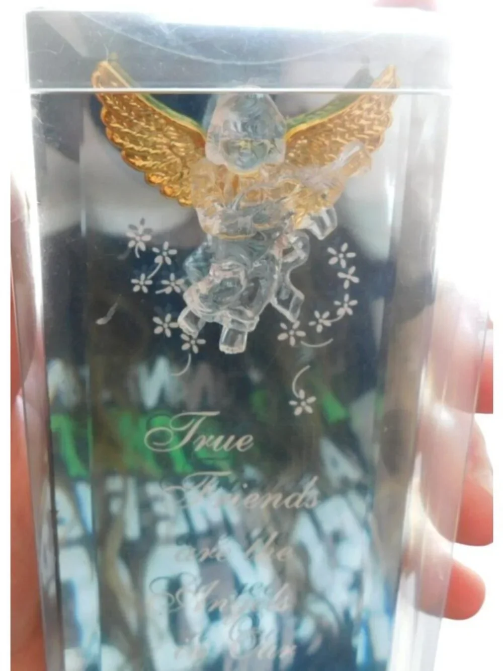Dacra Glass True Friends Plaque With Gold Angel Wings 2.5